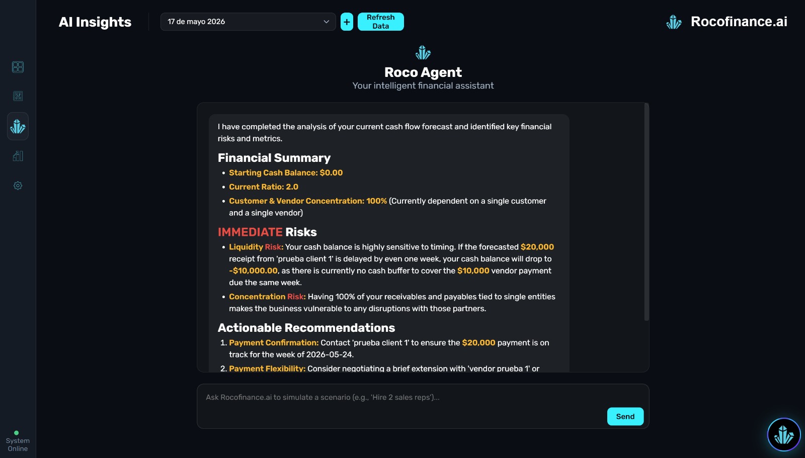 Roco Finance App Dashboard